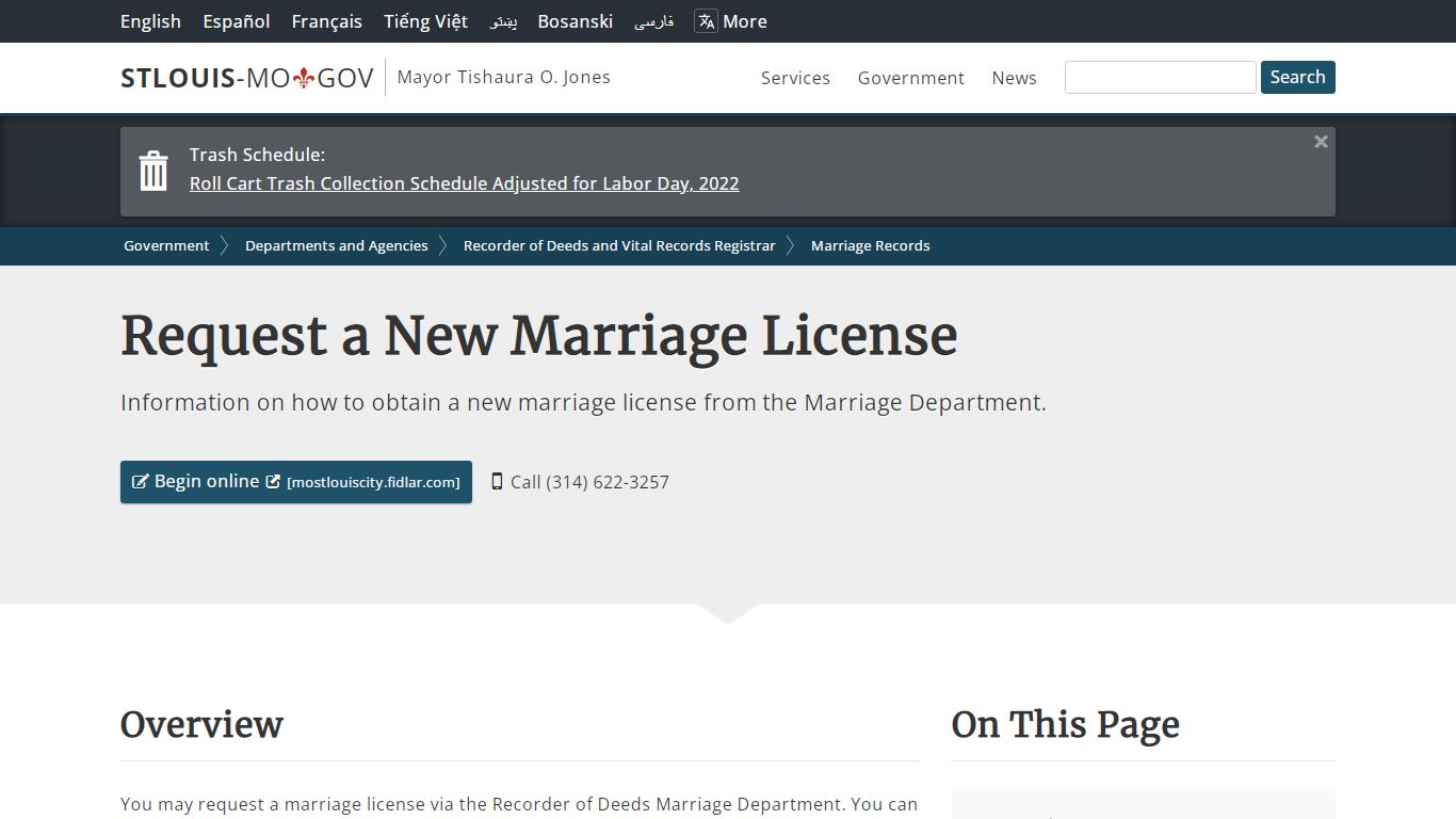 Request a New Marriage License - St. Louis